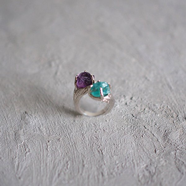 2 Head Ring - Amethyst and Blue Apatite