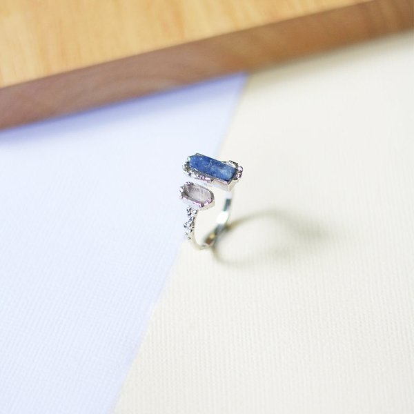 Crystal Frost Ring - Sapphire & Rose Quartz