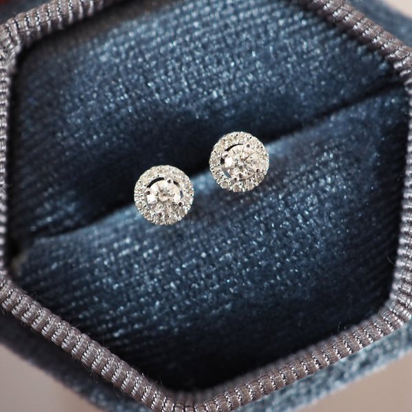 Halo Diamond Earrings - 18K White Gold