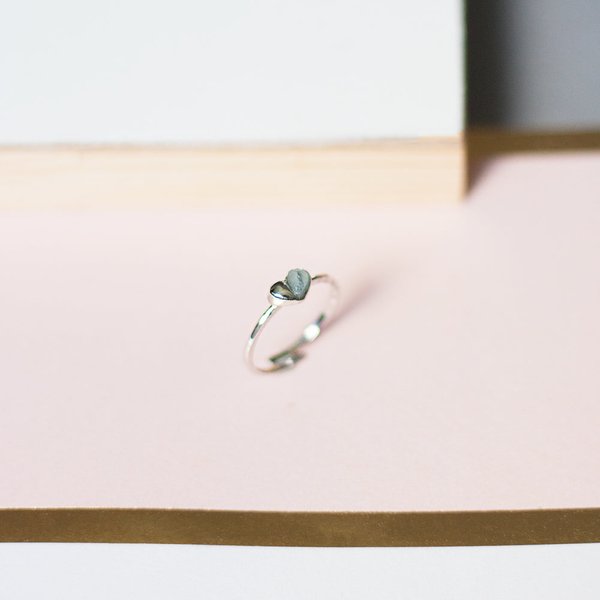 Mini Heart Ring - Aquamarine