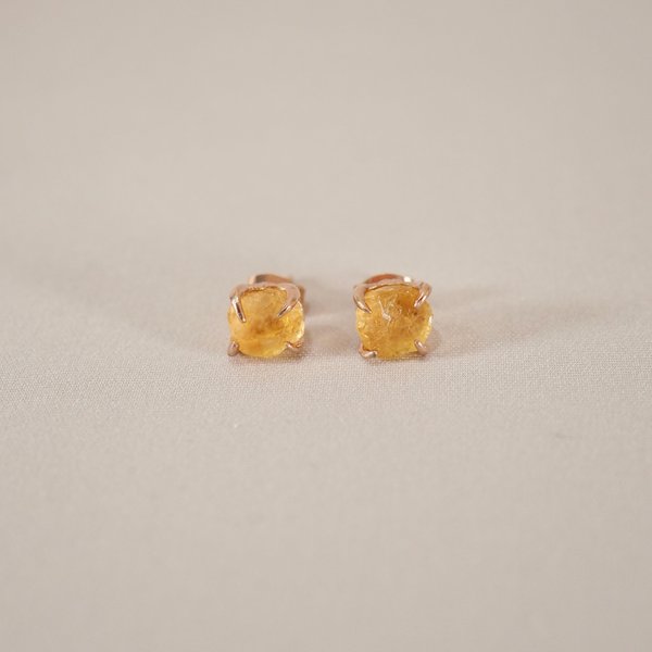 Small Rough Earrings - Citrine Rose Gold