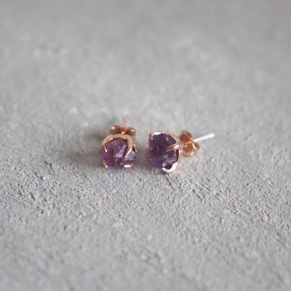 Small Rough Earrings - Amethyst (Rose Gold)