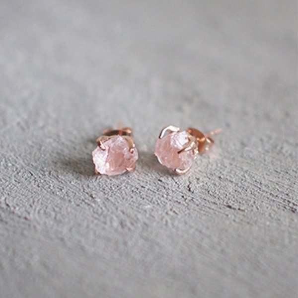Small Rough Earrings - Rose Quartz (Rose Gold)