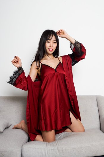 Rosella Lace Sleep Dress Set (Maroon)