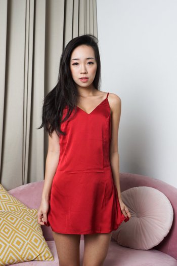 Basic V Neck Sleep Dress (Red)