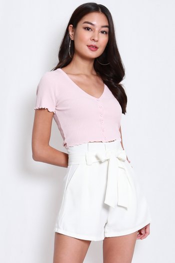 Buttons Ribbed Top (Pink)