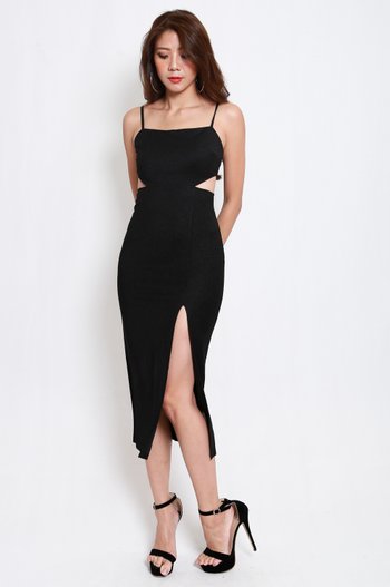 Sparkly Cutout Midaxi Dress (Black)