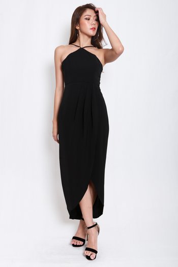 Cassadia Overlap Maxi Dress (Black)