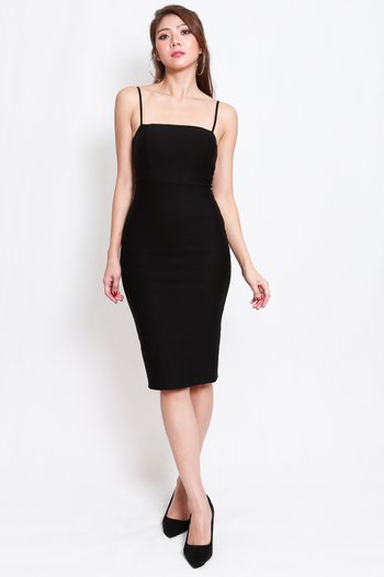 *Luxe* Classic Midi Spag Dress V2 (Black)