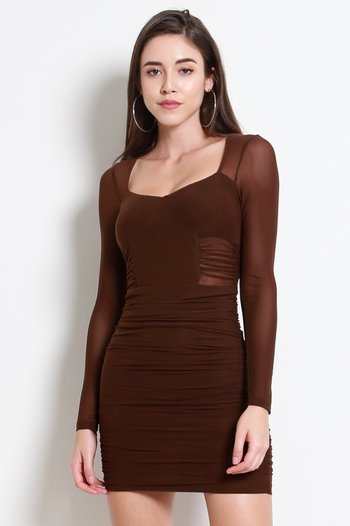 Zoe Mesh Bustier Dress (Brown)