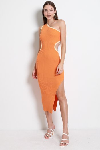 Outline Cutout Toga Midaxi Dress (Orange)
