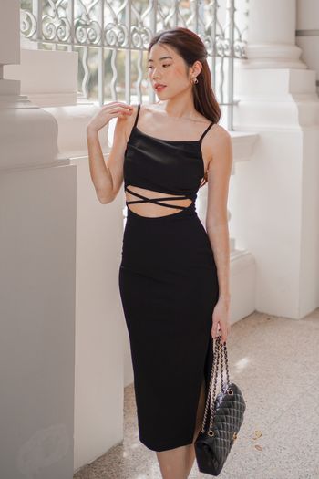 Nova X Waist Midaxi Dress (Black)