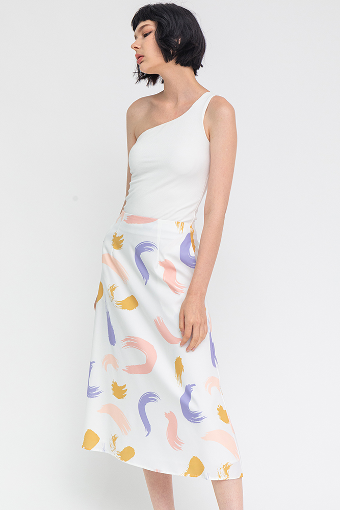 The Abstract Expressionist Midi Skirt (White)