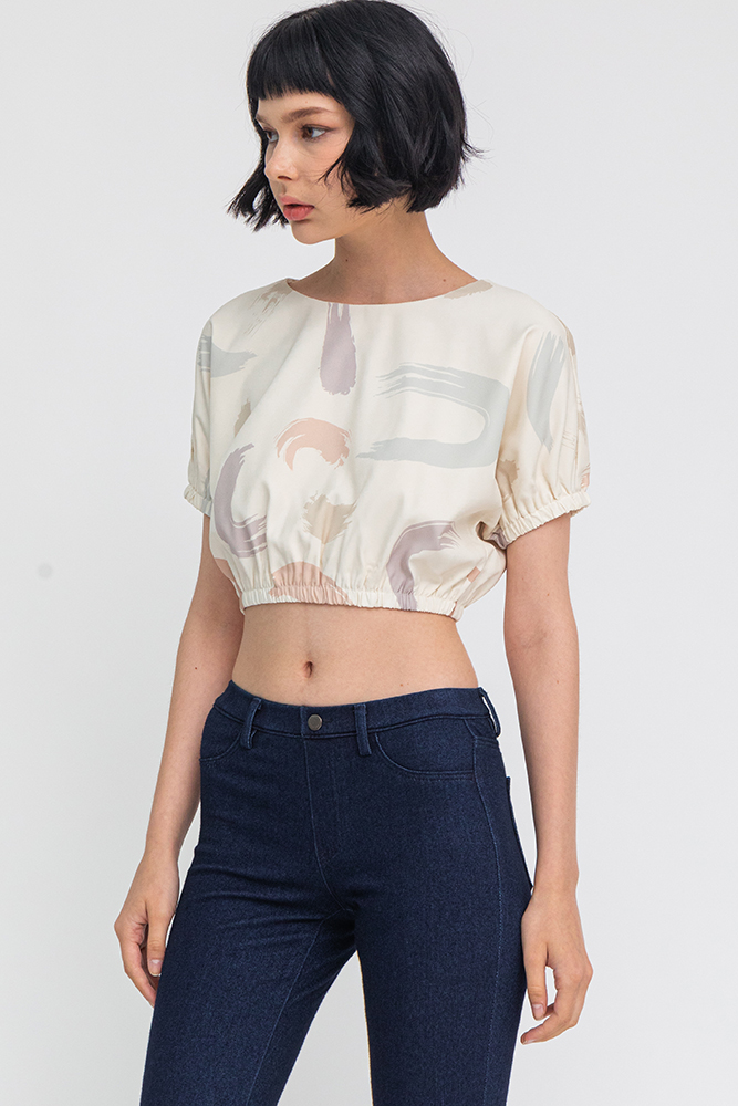 The Abstract Expressionist Cropped Top (Ecru)