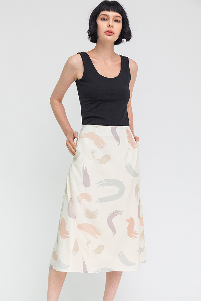 The Abstract Expressionist Midi Skirt (Ecru)