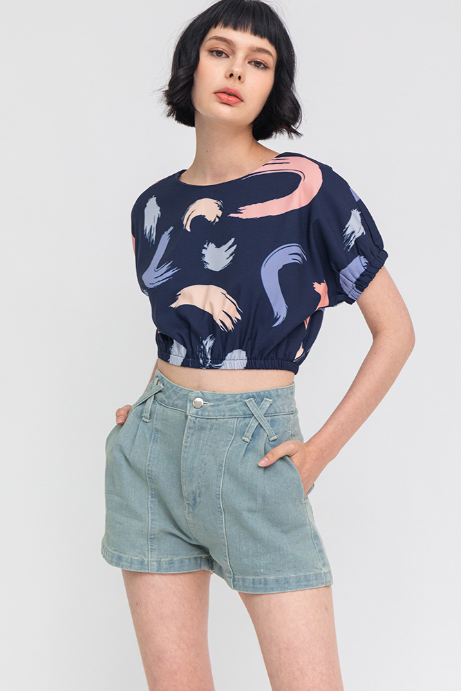 The Abstract Expressionist Cropped Top (Navy)