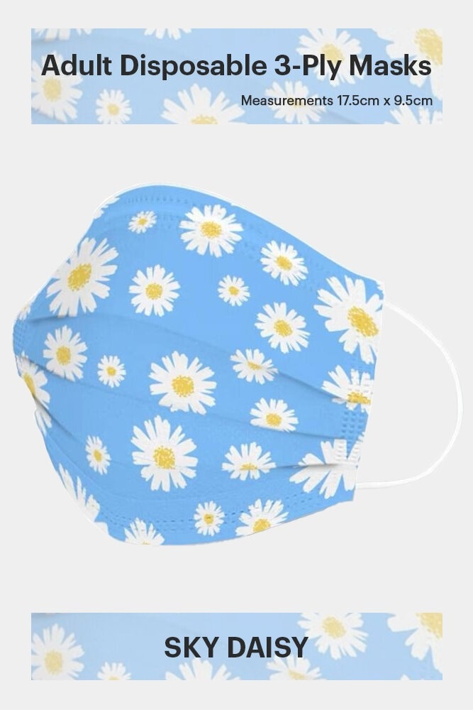 ADULT DISPOSABLE 3-PLY FACE MASK IN SKY DAISY (50 PCS)