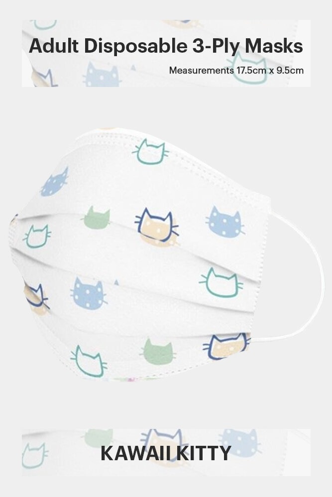ADULT DISPOSABLE 3-PLY FACE MASK IN KAWAII KITTY (50 PCS)