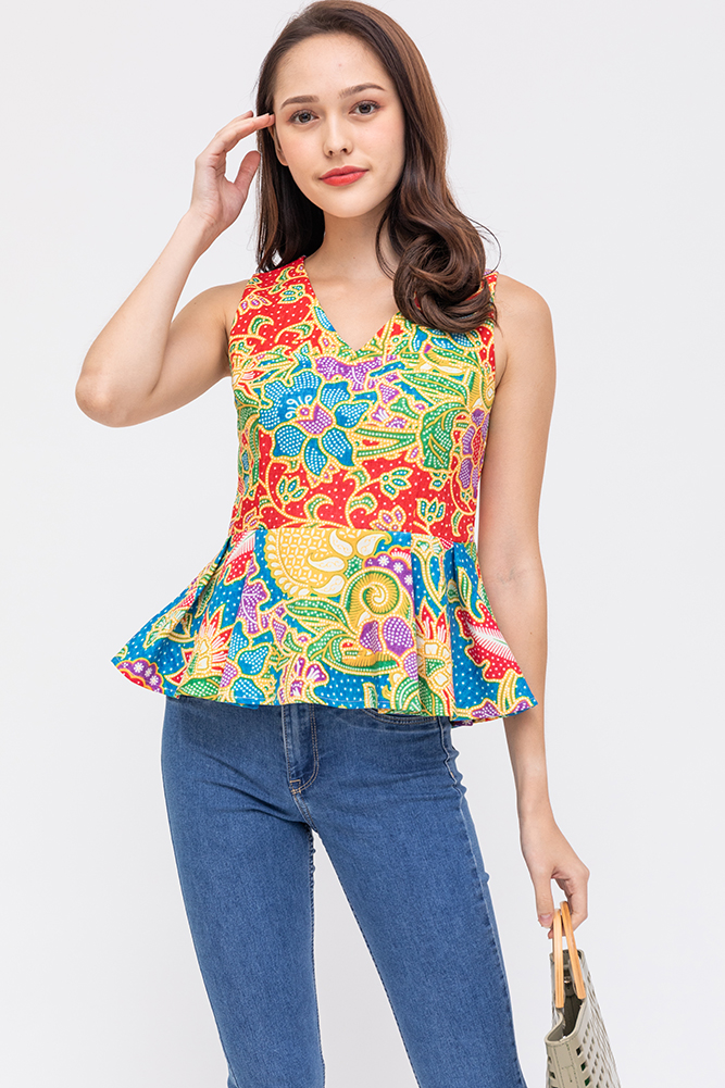 Flame Of The Forest Peplum Top (Crimson)