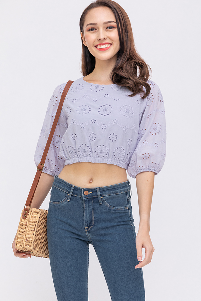 The Globetrotter Eyelet Top (Lilac Grey)