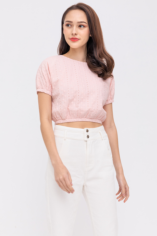 Live & Love Eyelet Bubble Top (Pink)