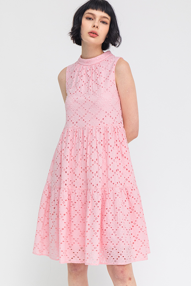 Meredith Eyelet Swing Dress (Pink)