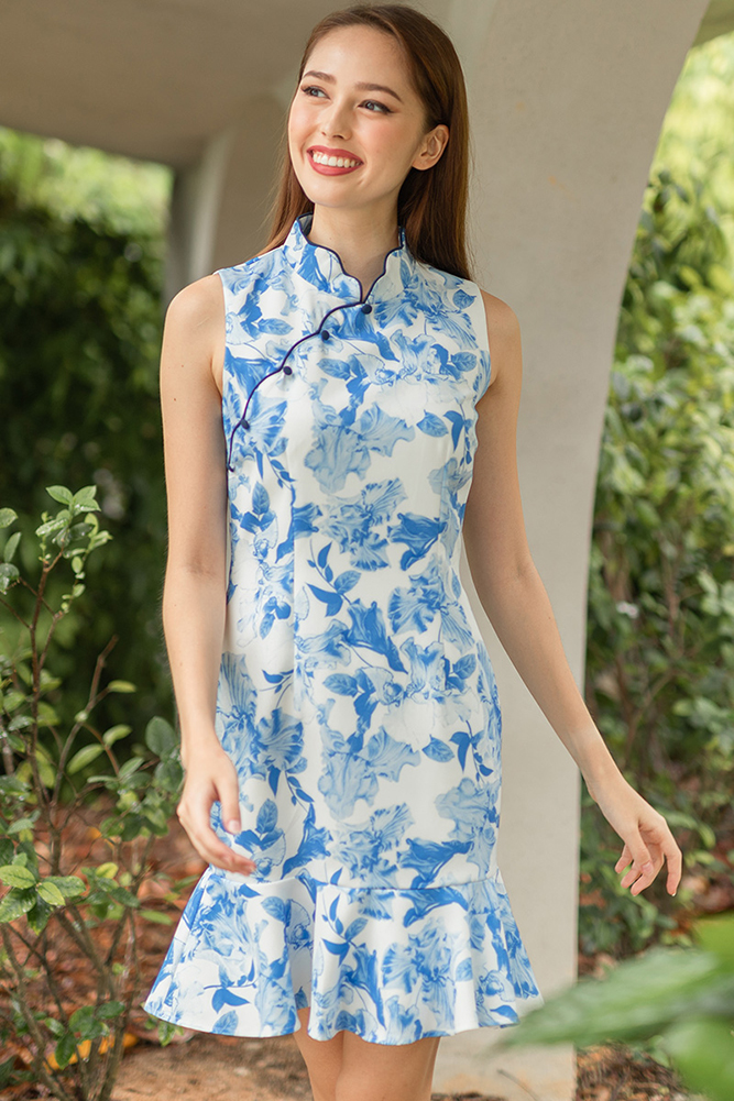 *Limited Edition* Under The Floral Spell Cheongsam Dress (Porcelain)