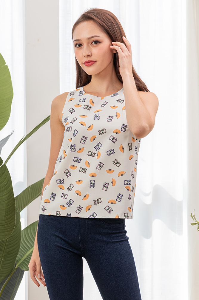 *Limited Edition* Luna The Fortune Cat Reversible Top (White Yellow Gingham)