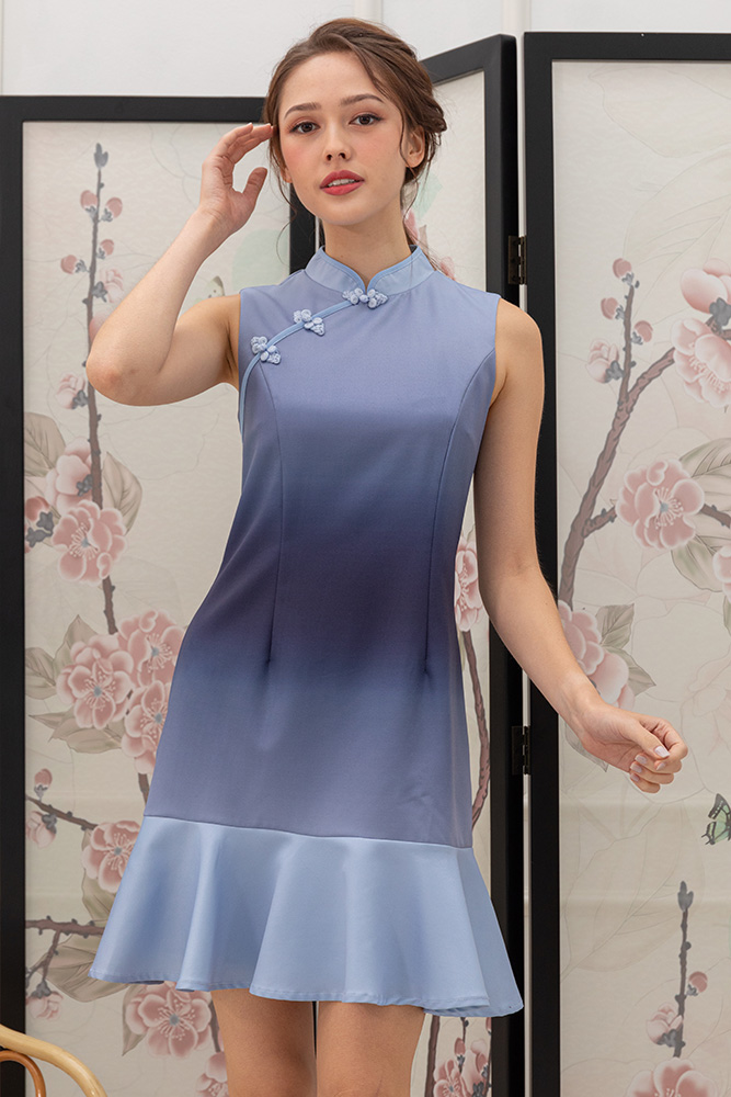 *Limited Edition* The Most Wonderful Ombre Cheongsam Dress (Sapphire Blue)