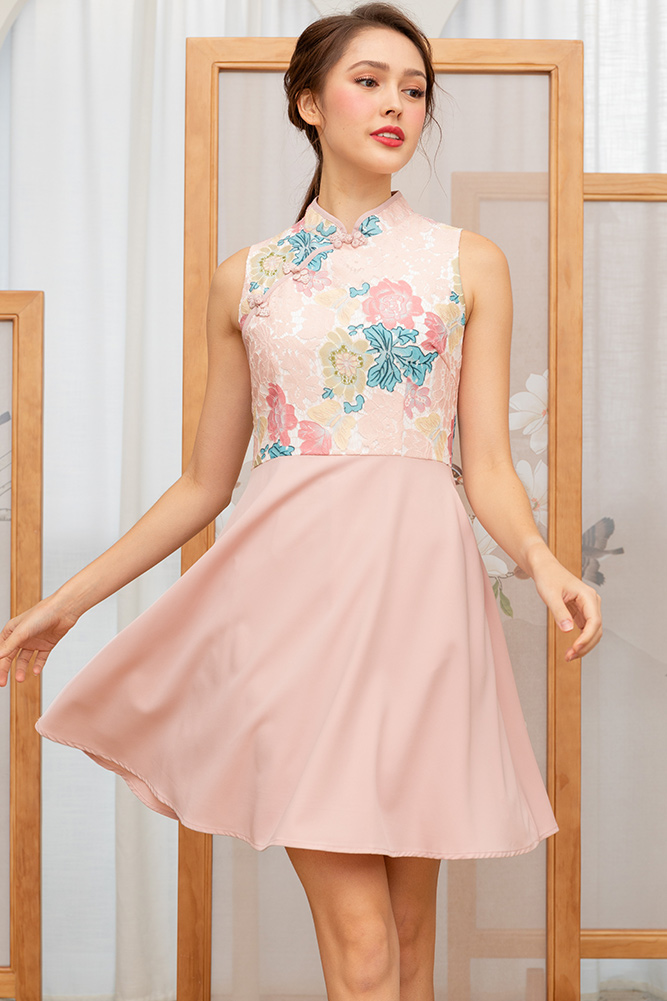 *Limited Edition* Made To Perfection Chromatic Lace Cheongsam Dress (Crepe Pink)