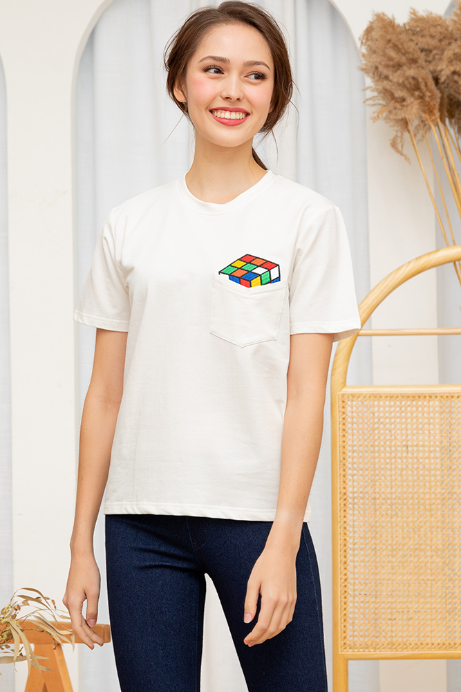Rubik’s Cube In A Pocket Girl’s T-Shirt (White)