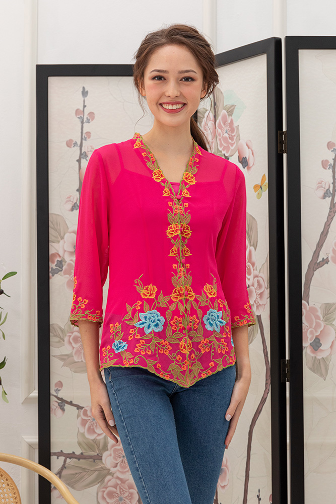 *Premium Edition* Little Nyonya Embroidery Kebaya (Fuchsia Pink)