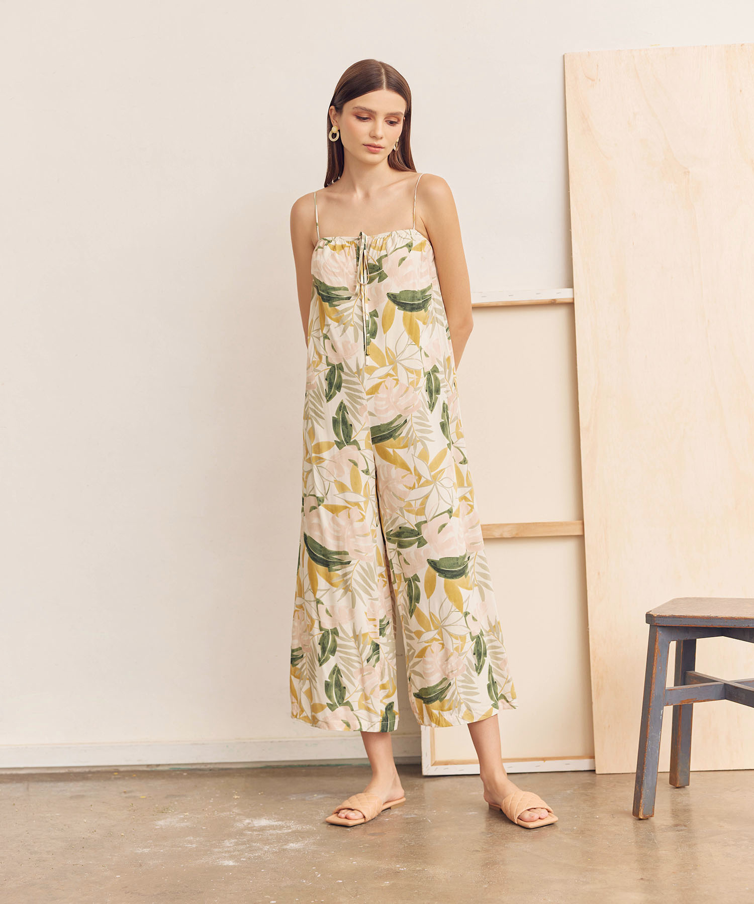 Flores Printed Wide Leg Jumpsuit in Ivory Women's One Piece Suits Online