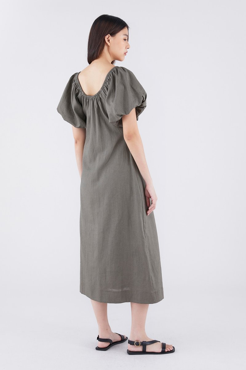 Torine Linen Puff Sleeve Dress