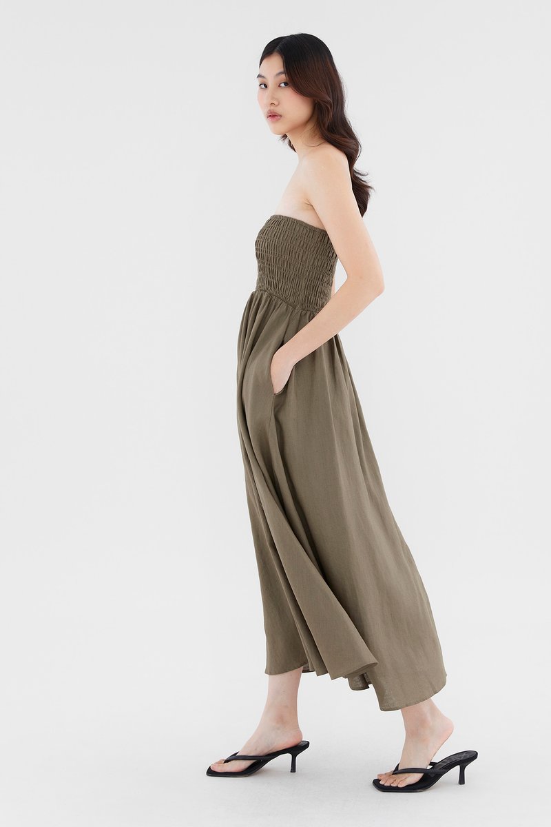 Rylene Linen Shirred Tube Dress