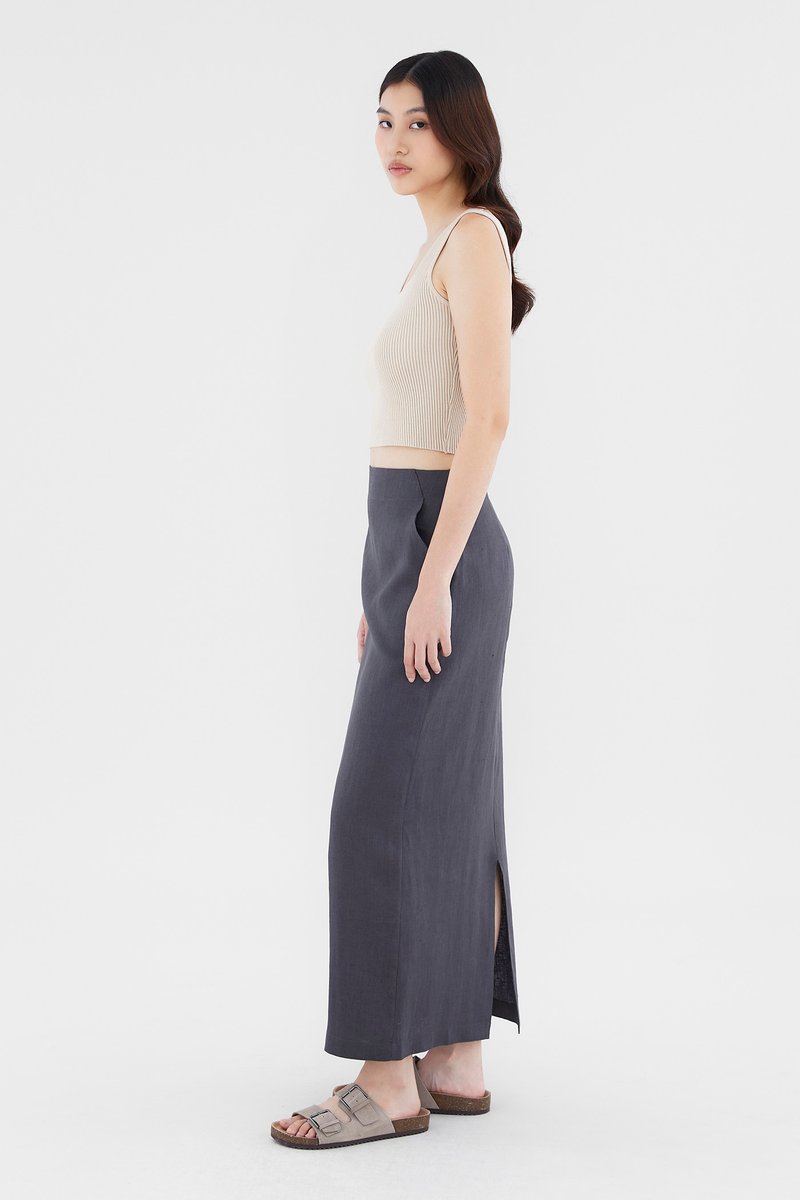 Jorene Linen Mid-Rise Straight Skirt