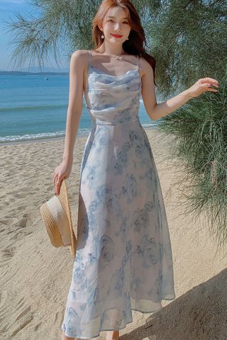BACKORDER - Krina Floral Shirring Back Dress In Blue