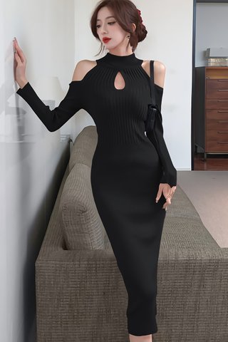 BACKORDER - Jerica Keyhole Knit Dress In Black