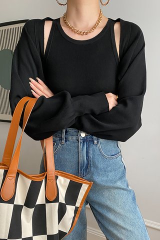 BACKORDER - Pearlene Top With Outerwear Set In Black