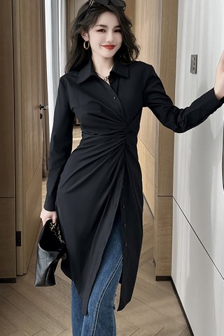 BACKORDER - Andora Ruched Sleeve Dress In Black