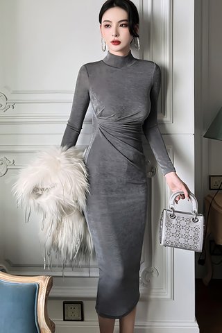 BACKORDER - Kerdi Waist Ruched Dress In Grey