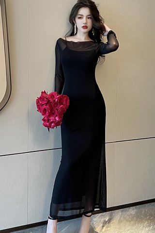 BACKORDER - Kareena Mesh Overlay Maxi Dress In Black