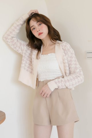 OH 365 FLUFFY KR HOUNDSTOOTH CARDIGAN IN HONEY NUDE