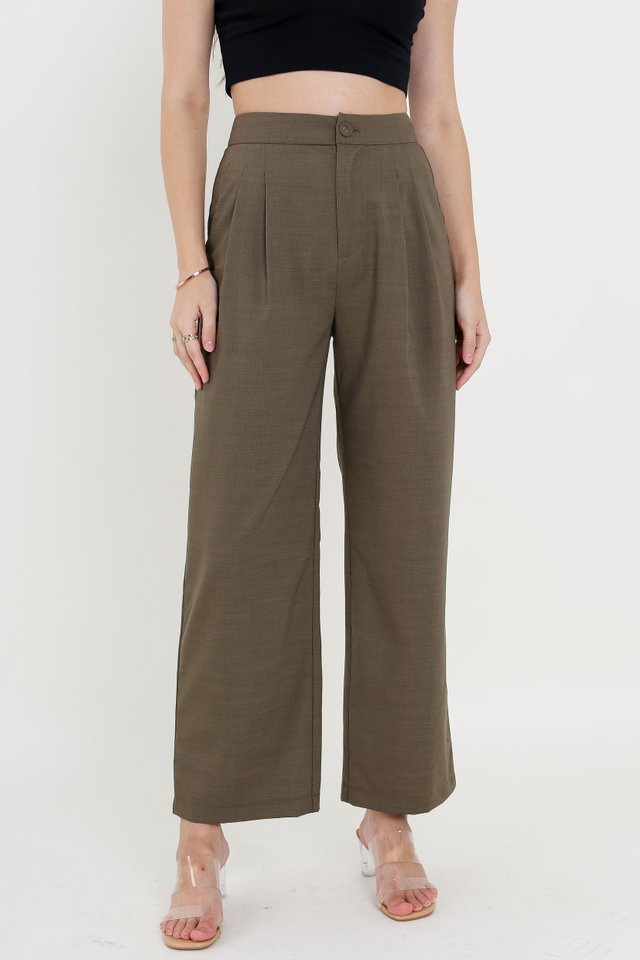 BILLY BUTTON PLEATED PANTS (BROWN)