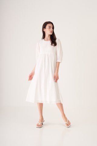 Ethel Swiss Dot Midi Dress in White