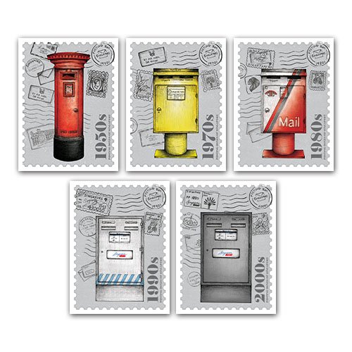 Posting Boxes of Singapore Postcards in a set of 5 Design (without stamps)