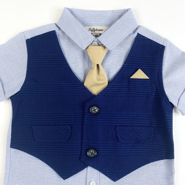 Let’s talk business tie, shirt with attached vest & shorts set