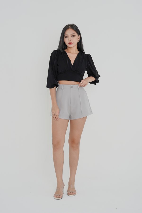 *TPZ* FRESH FLAIR HIGH WAISTED SHORTS (WITH BELT) IN GREY TAUPE