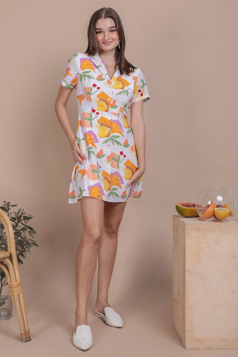 Potts Collared Dress (White Tropical)