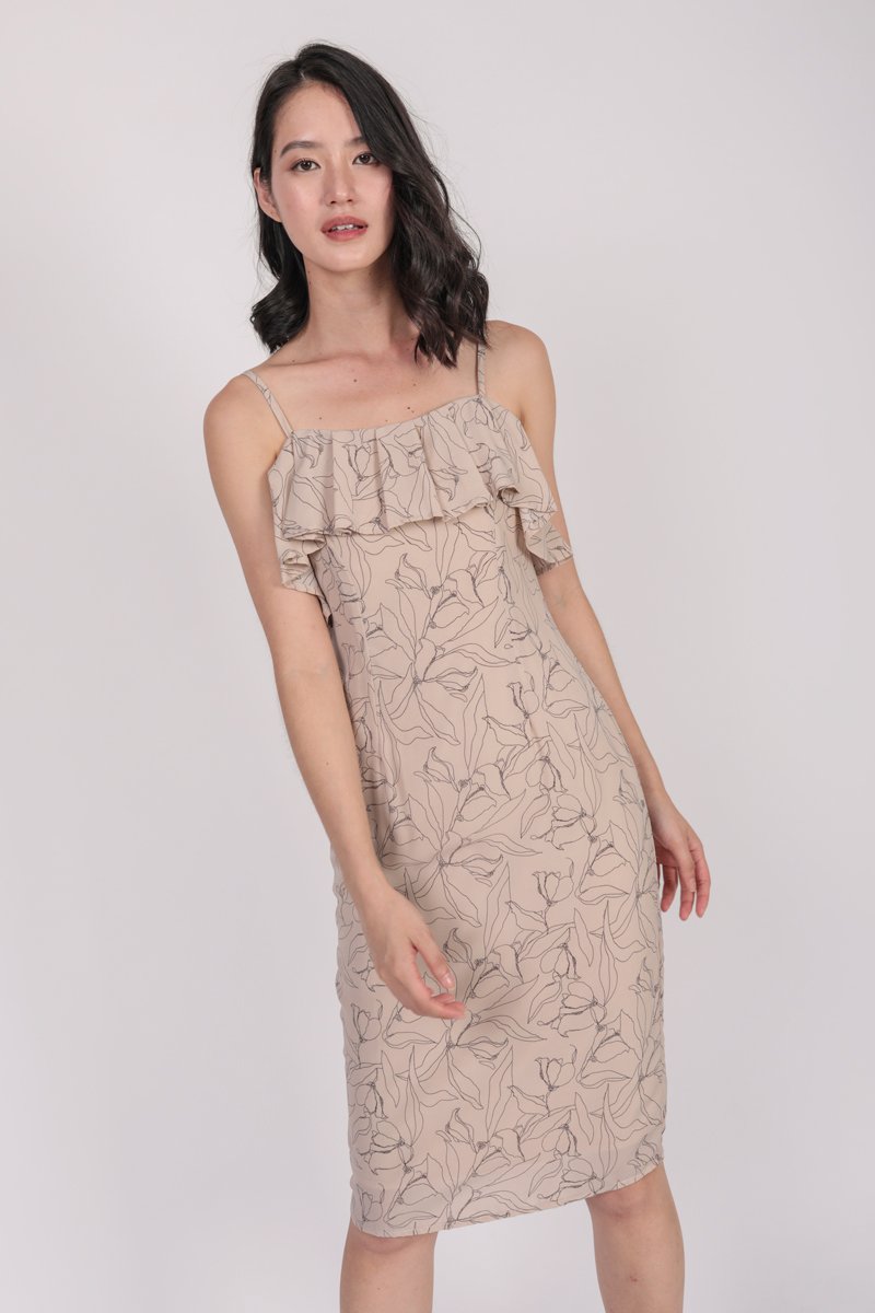 Kerin Ruffles Dress (Nude Florals)